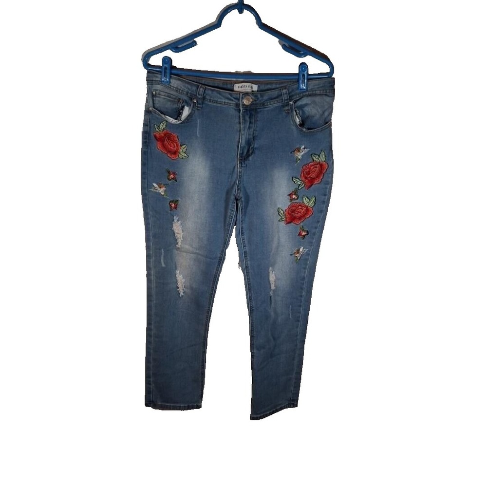 Eighty Eight Women's Jeans Size 13 Embroidered Roses Distressed